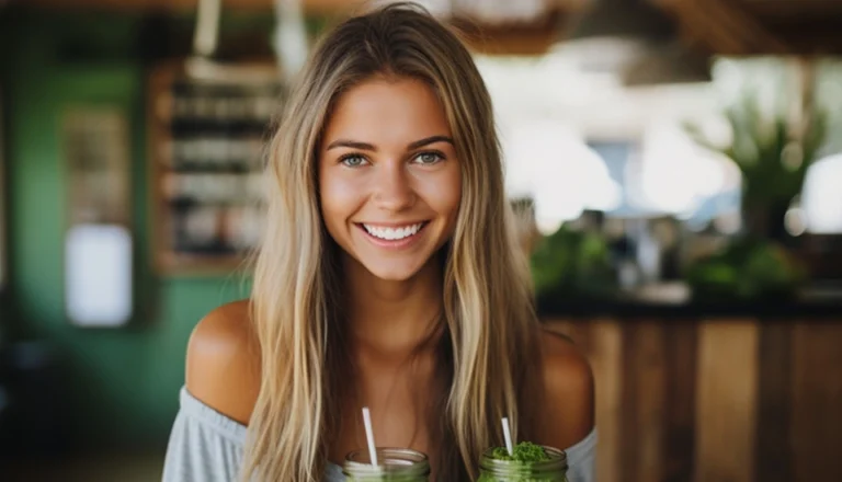 smiling young woman enjoying the benefits of spirulina for skin health